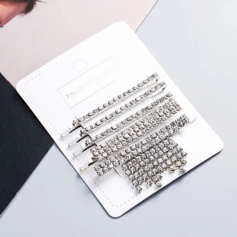 

5 Pcs Exaggerated Inlay Rhinestone Acrylic Hairpin Women Adult Word Clip Girls Bangs Clip Hair Accessories Y4QB