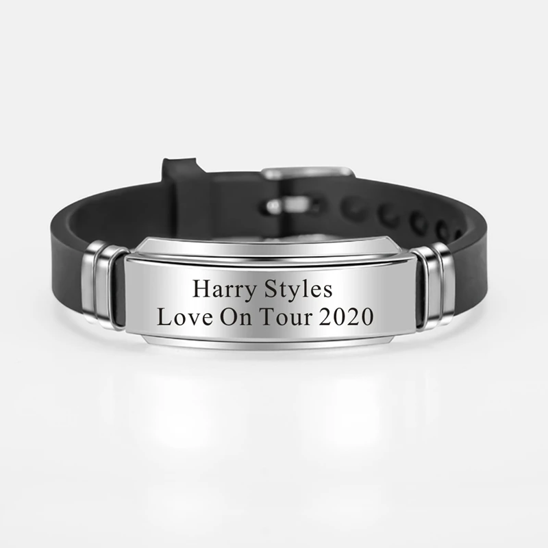 Гравировкой Harry Styles силиконовый браслет черный серебряный Цвет нержавеющая