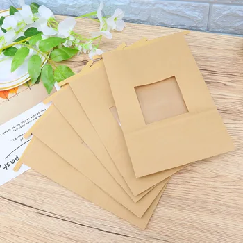 

50pcs Sealing Bag Practical Durable Free-standing Kraft Paper Self-sealing Window Bags for Coffee Beans Grain Nuts