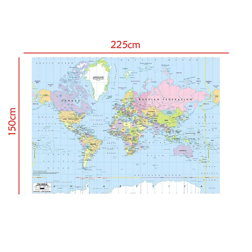 

150x225cm World Map Mercator Projection with River Callout Non-woven Waterproof World Map without National Flag