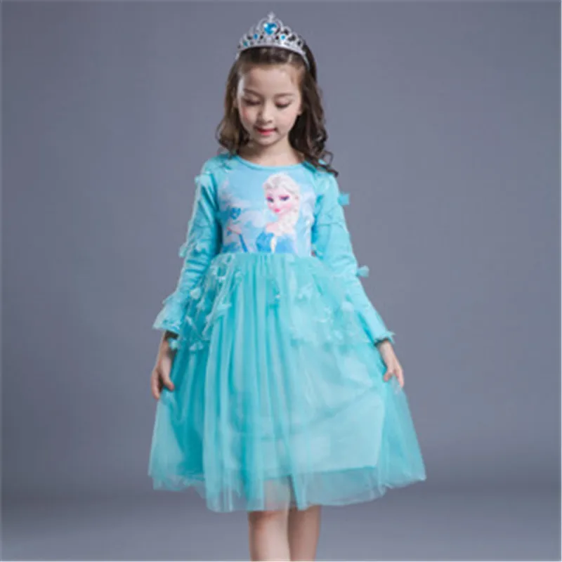 Blue Full Sleeve Платья принцессы Эльзы и Анны для маленьких девочек; плотное зимнее платье с длинными рукавами для рождественской вечеринки, дня рождения; одежда для подростков; Robe 3 - Цвет: Blue Full Sleeve