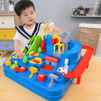 

Kids Manual Car Small Train Tracks Rescue Big Adventure Vehicle Rail Cars Toys for Children Educational Table Games