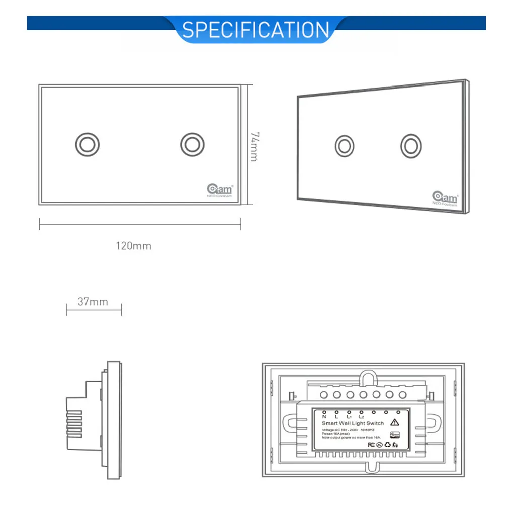 НЕО COOLCAM Z-wave Wifi настенный выключатель света 2 банды беспроводной умный пульт дистанционного управления US Plug