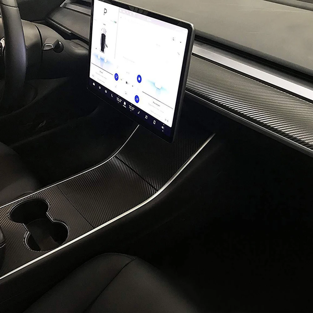 Для Tesla модель 3 интерьер приборной панели дерево углеродное волокно черный винил обёрточная бумага стикер