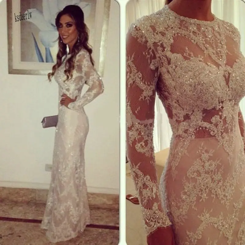 Robe De Soiree сексуальное кружевное вечернее платье с круглым вырезом и длинным рукавом, вечерние женские мусульманские Вечерние Выпускные платья