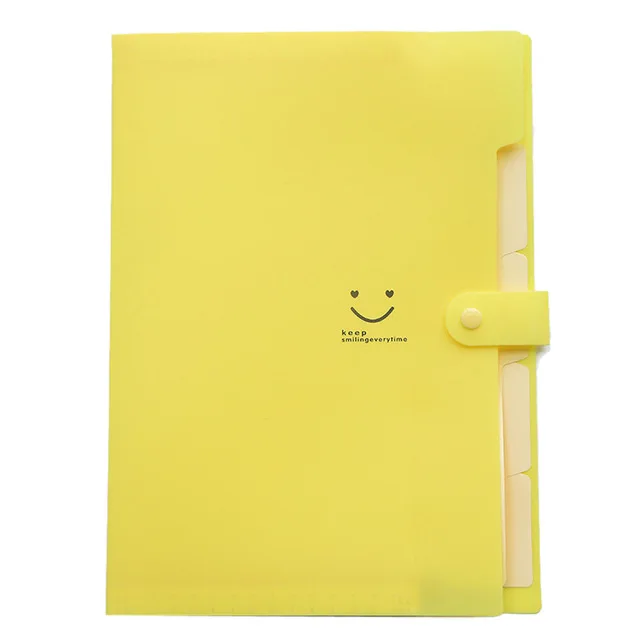 EZONE A4 папка для файлов 5 карман расширяющийся кошелек офисная папка улыбающееся лицо конфетный цвет пластиковая многофункциональная папка для хранения файлов - Цвет: Цвет: желтый