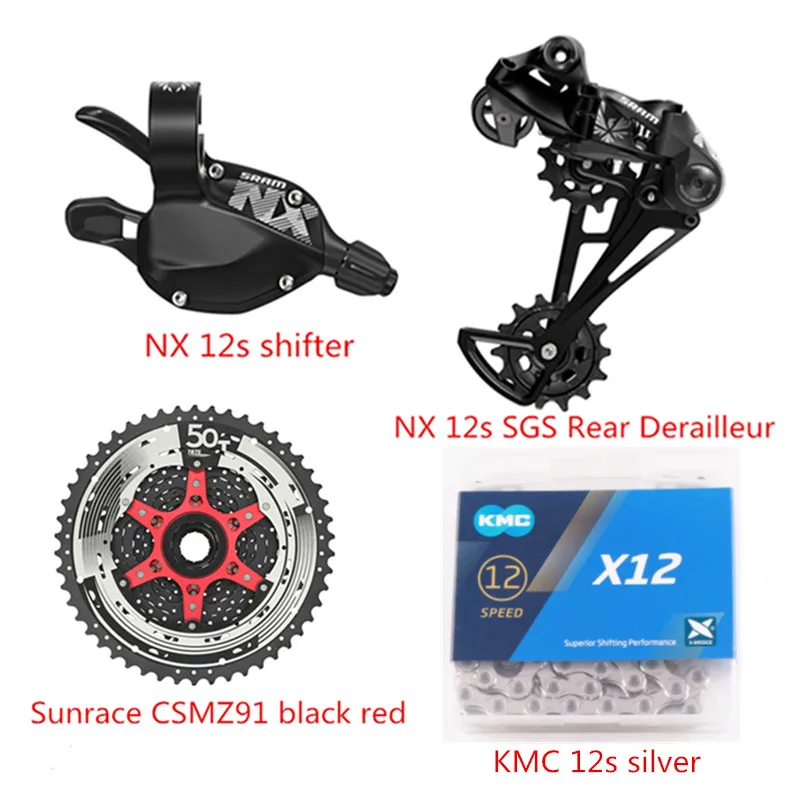 SRAM NX 1x12S 12S комплект для велосипеда MTB велосипед рычаг переключения SGS задний переключатель кассета NX цепь sunracing CSMZ91X KMX цепь - Цвет: 5