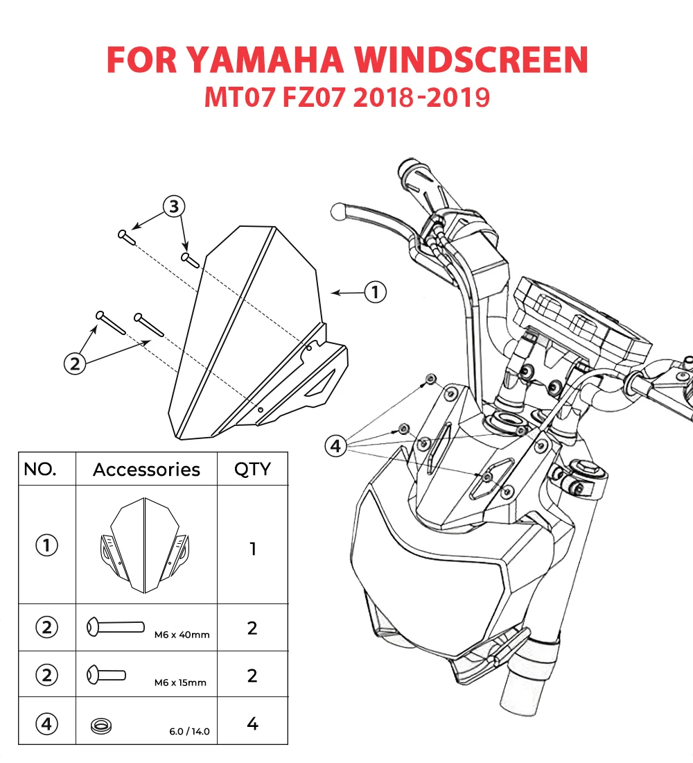 Для YAMAHA MT-07 MT 07 MT07 FZ07 FZ-07 FZ 07, 18, 19, 20, Мотоцикл с ЧПУ лобовое стекло алюминиевый набор дефлектор