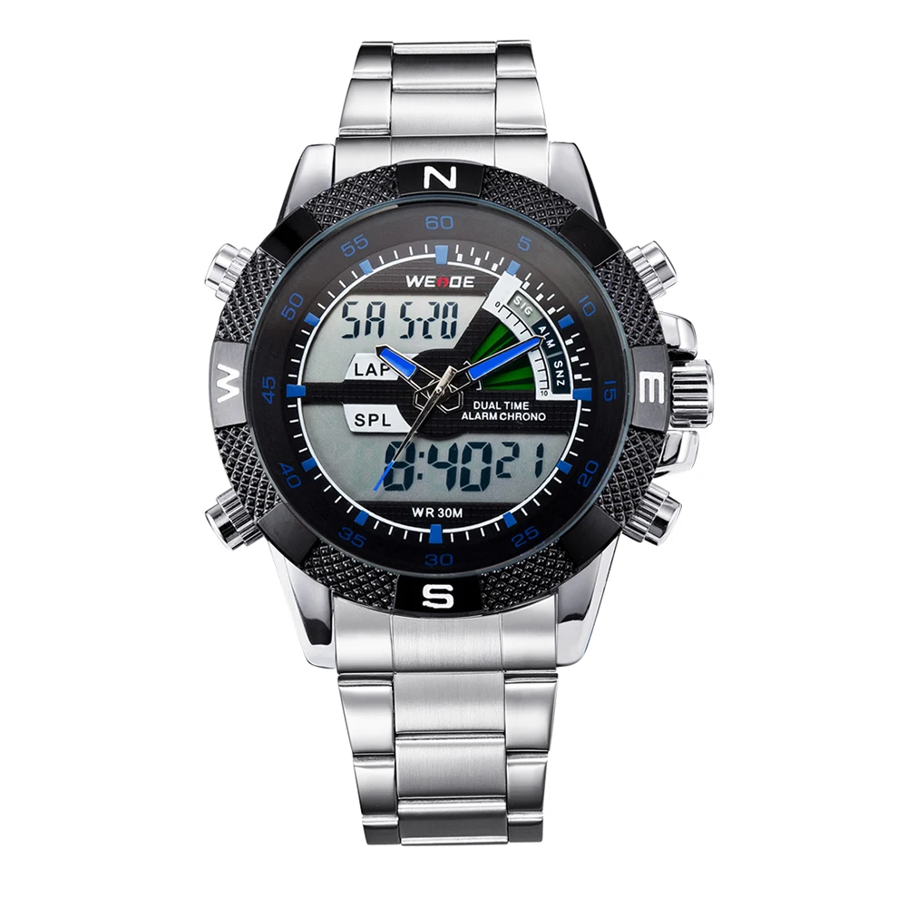WEIDE lcd Цифровые многофункциональные кварцевые мужские часы модный стальной