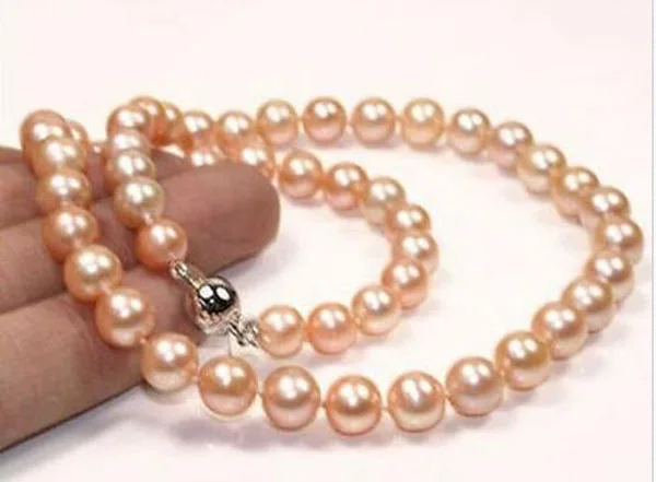 

18"9-10MM SOUTH SEA NATURAL GOLD PINK PEARL NECKLACE925s