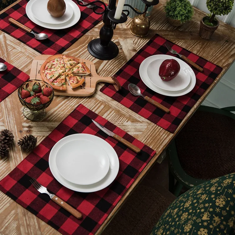 Buffalo Плед подстилка Gingham плед контрольный набор 4 Двойной 30*45 см хлопок еда и 30x180 см Настольный коврик банкетное украшение