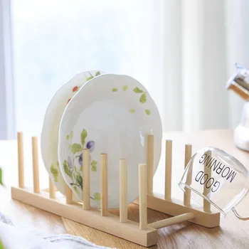 

Natural Practical kitchen wooden tableware cup drain rack 4/6/8 column rack book calendar placement rack Household Kitchenware