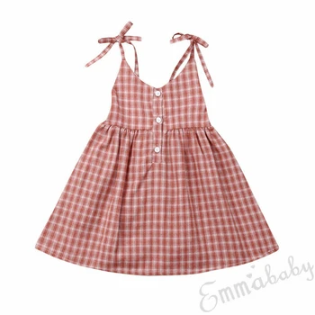 

2019 Summer Toddler Infant Kids Baby Girls Clothes Plaid Halter Dress Princess Party Wedding Tutu Dresses