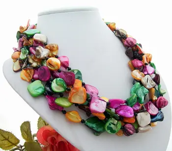

N051100 Amazing! 6Strands Multi Color Shell&Onyx Necklace