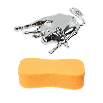 

2 Pcs Car Accessories:1 Pcs 3D Bull Emblem Car Auto Truck Sticker Decal & 1 Pcs Auto Car Yellow Wash Sponge Pad