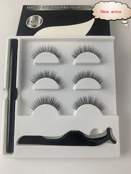 

New arrive magnetic lashes pestañas magneticas 3 pair eyelash have eyeliner and tweezers sharom stock chinese factory