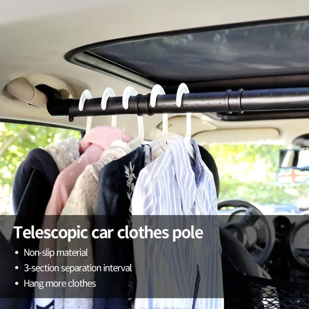 E-FOUR вешалка для одежды в машине бар сверхмощный металлический и резиновый Грипсы расширяемая Автомобильная одежда стержень вешалка держатель для автомобиля пальто
