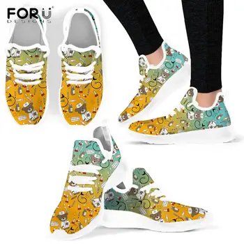 

FORUDESIGNS Green Yellow Gradient Nurse Bear Women Shoes Flats Cute Cartoon Nursing Sneakers for Woman Brand Design Ladies Shoe