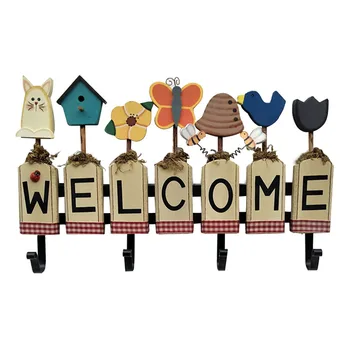 

Welcome Sign Creative Doorplate Wall Hook Hanger Window Door Hanging Ornaments Home Courtyard Store Entrance Decoration Supplies