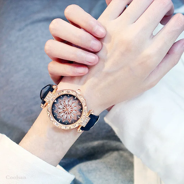 Женские часы, браслет, набор, звездное небо, женские часы-браслет, повседневные, кожа, кварцевые наручные часы, часы, Relogio Feminino, часы - Цвет: black