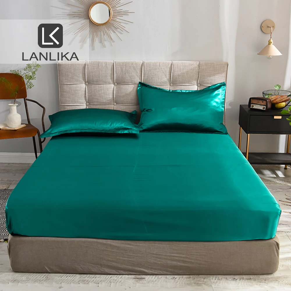 Lanlika 1 шт. Роскошная 100% шелковая зеленая натяжная простыня наматрасник эластичная