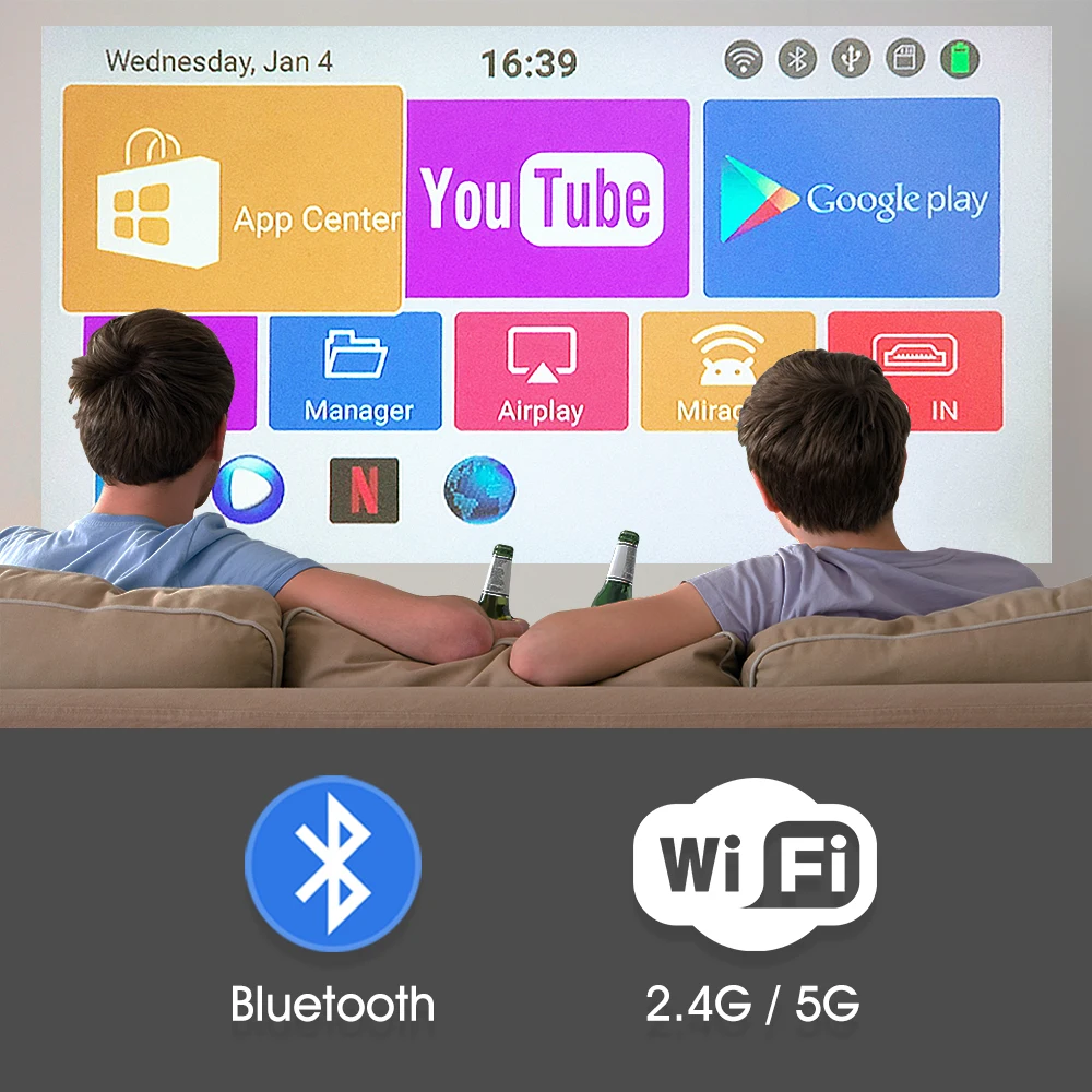 Alston c6 mini 4k dlp android 9.0 projetor wifi bluetooth 4.0 portátil ao ar livre filme de vídeo cinema em casa apoio miracast airplay-2