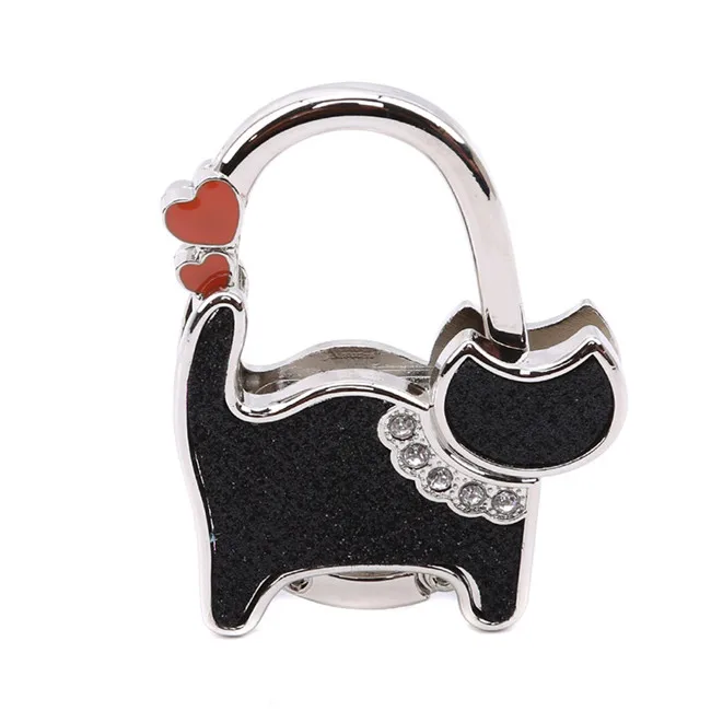 Black Cute Cartoon Cat Shape Metal Foldable Bag Purse Hook Bag Multiple Bag Desk Hanger Desk Hanger Foldable Purse Bag Hook Holder - Цвет: Black