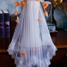 Свадебные вуали с оранжевым цветком и листьями с расческой для невесты, короткая вуаль для женщин, вечернее платье, аксессуары для невесты, вечерние украшения для волос