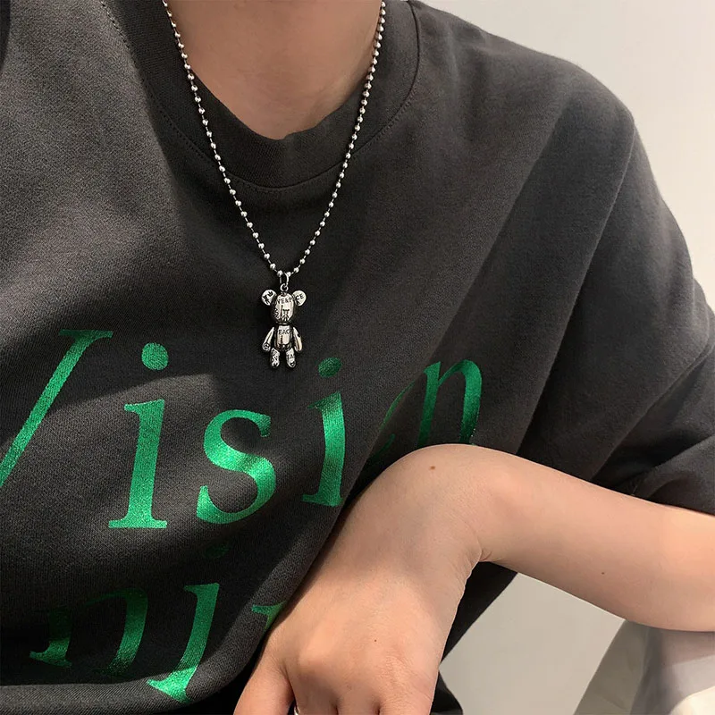 MEWANRY 925 Sterling Silver Sweater Necklace for Women Trendy Elegant Vintage Creative Letter Pattern Bear Pendant Party Jewelry - Image 4