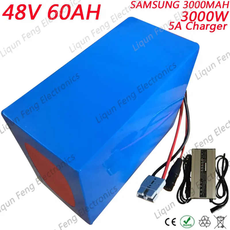 Best No Tax 48V 60AH Electric Bicycle lithium Battery 3000W use Samsung cell with 50A BMS and 5A Charger Li-ion Scooter Battery Pack 0