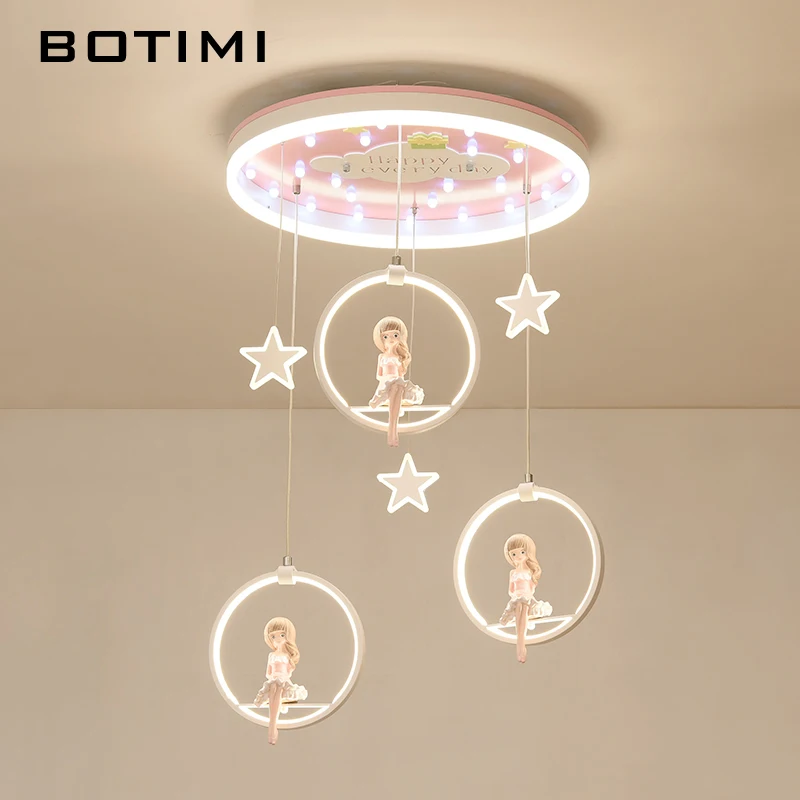 BOTIMI, Новое поступление, мультяшный светодиодный подвесной светильник с куклой принцессы для девочек, для спальни, розовая подвеска, Детские осветительные приборы