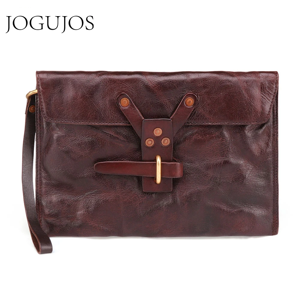

JOGUJOS Men's Document Bags Wallet Genuine Leather Men Clutch Bag Envelope Bag Vintage Luxury Handbag Purse Men iPad Clutch Bag