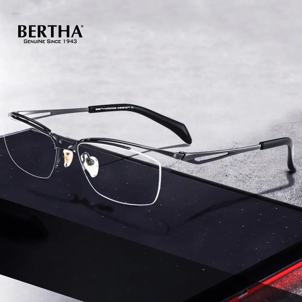 

BERTHA Optical Computer Glasses 2020 New Business Pure Titanium Eyeglasse No Diopter Lenses Half Frame Glasses For Men JF2277