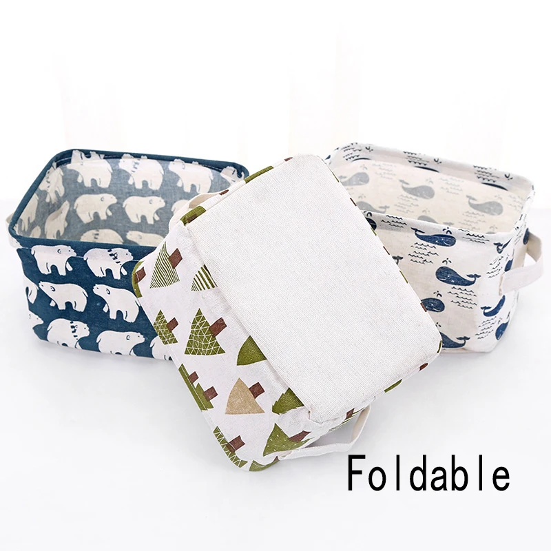 

2020 New Desktop Storage Basket Makeup Organizer Stationery Storage Box Desk Waste Home Office Cartoon Print Storage Box