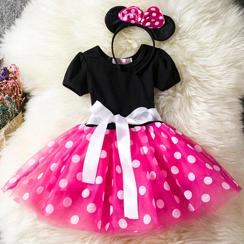 Нарядное платье для девочек с Микки и Минни Маус; маскарадный костюм с Минни Маус; Детские платья принцессы в горошек; детское балетное платье для дня рождения