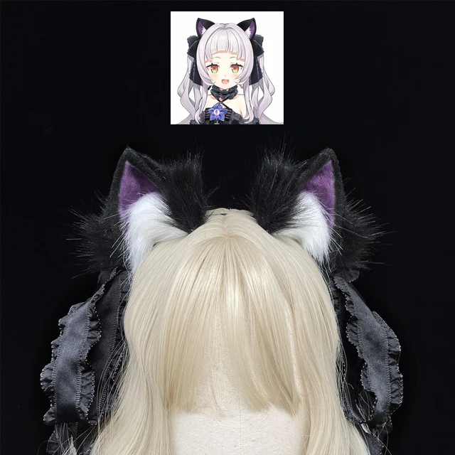 Black Bow Headwear Beast Cosplay Halloween Hollive Virtual Anchor Purple Poetry Murasaki Shion Magician Witch Cat Ears Hairhoop