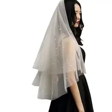 Однослойная 1,5 м женская мягкая сетка короткая фата покрытие лица имитация жемчуга; ожерелье украшения бижутерия свадебные аксессуары для волос