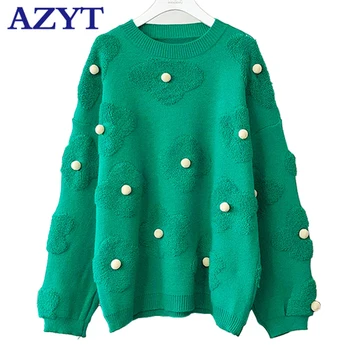 

AZYT New O Neck Plush Ball Knit Sweater Female 2020 Autumn Winter Long Sleever Loose Pullover Tops Women Casual Knit Sweater