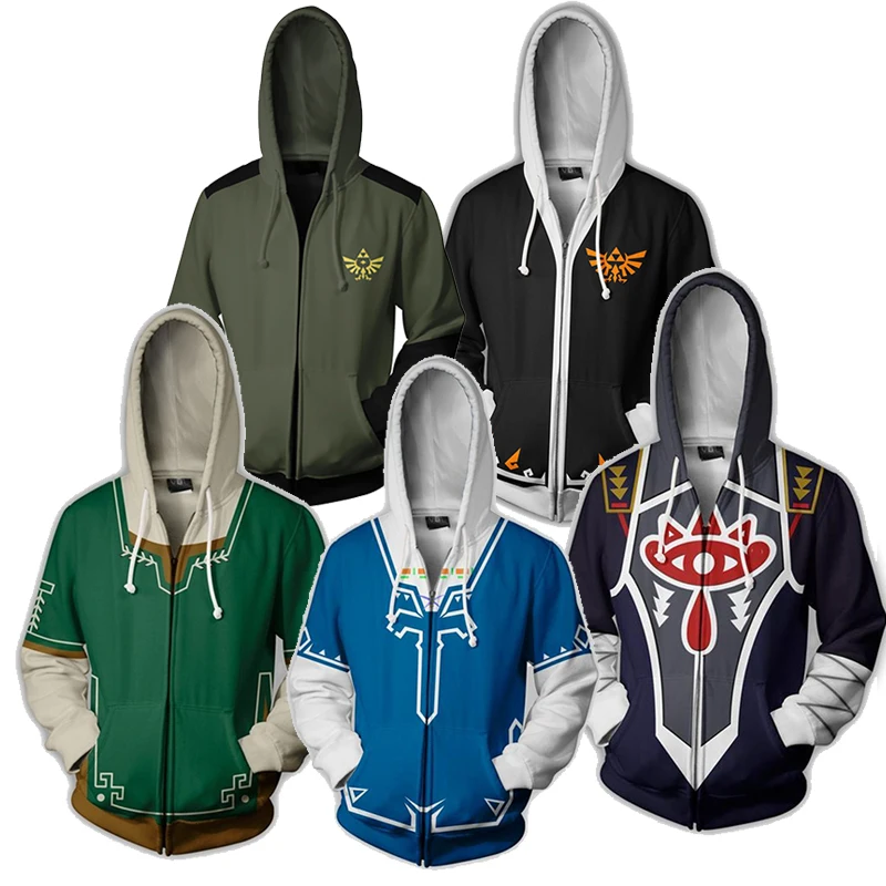 

Game The Legend of Zelda Breath of the Wild Link Cosplay Costume Link Hooded Zipper Jacket Coat Hoodies