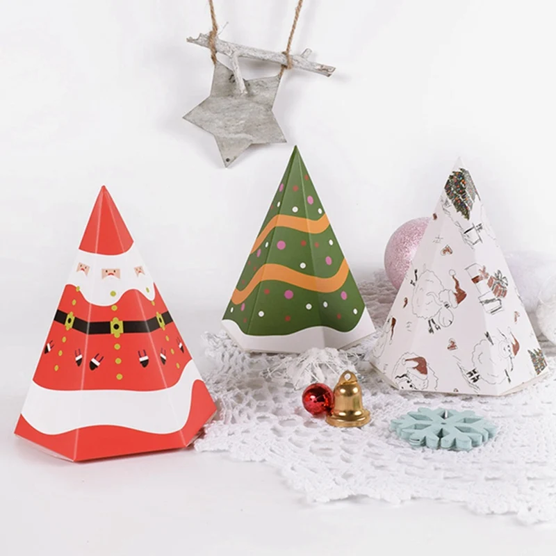 5pcs/set Christmas Gift Box Apple Gift Box Christmas Decoration For Home Santa Claus Pattern Leather Rope Candy Paper Bag