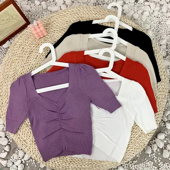 

Summer New Han Edition Of Tall Waist Short Brim Coat Reduction Of Age Woman Flavour Ice Silk Knit A Female With Short Sleeves