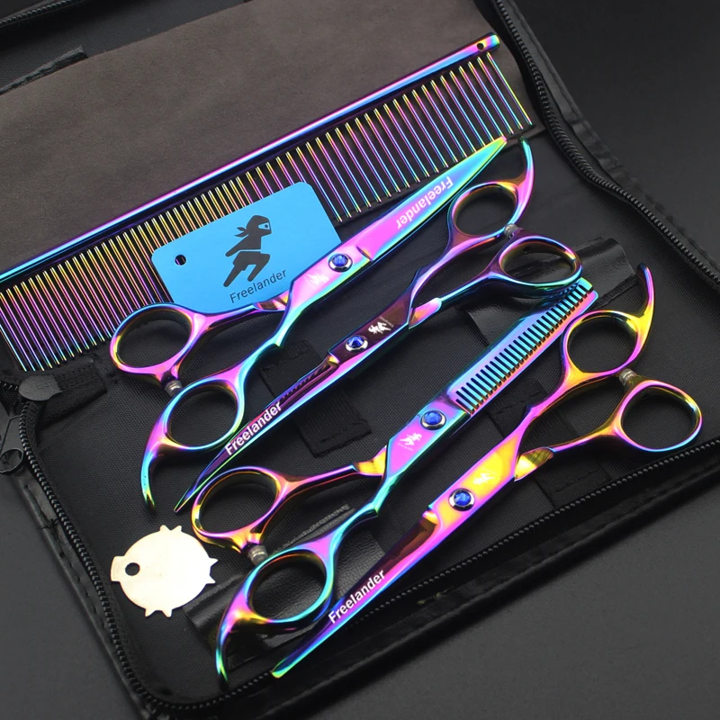 6.0inch professional scissors dog pet grooming polishing tool animal hair Cutting Scissors and Double tail curved scissors