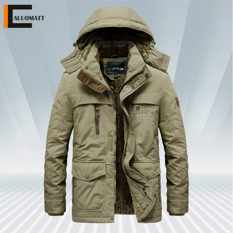 New 2021 Men's Casual Jacket Long Sleeved Winter Parkas Fur Fleece Thick Overcoat Male Windproof Warm Cotton Jackets Men Coats | Мужская