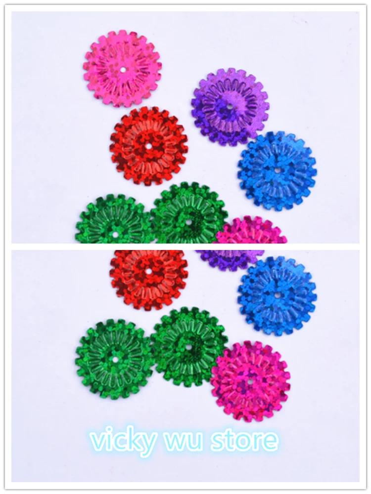 100Pcs 18mm Carriage Wheel Flower Sequins Mixed Color Paillettes Sewing Wedding Craft DIY Women Costume Lentejuelas Accessories