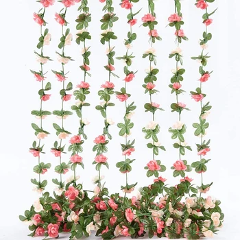 

8Pcs Artificial Rose Vine Flowers with Green Leaves,Hanging Flower Garland Roses Vine for Wedding Party Craft Wall Decor