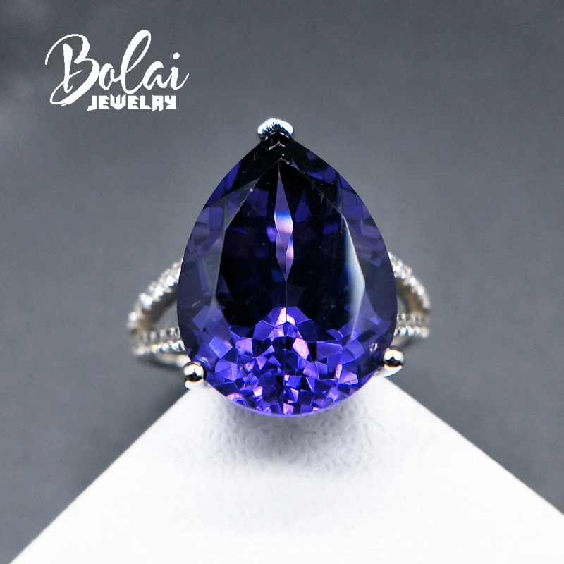 Bolaijewelry, серебро 925 пробы с нано-Драгоценный Камень Груша 12*16 мм голубое танзанитное кольцо для женщин классический дизайн ювелирных изделий