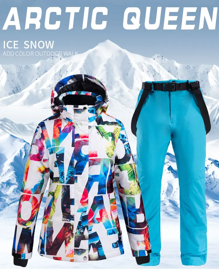 Сноуборд костюм с буквенным принтом ветронепронимаемая куртка с однотонным цветом сноуборд ветрозащитные водонепроницаемые брюки дышащие женские зимние комплекты