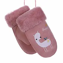 Детские зимние перчатки кожаные перчатки с рисунком медведя плюс бархатные толстые теплые на шнурке варежки Guantes Invierno Luvas De Inverno