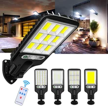 Lampe solaire 117 COB étanche avec télécommande intelligente, grand format, capteur de mouvement à infrarouge, éclairage d'extérieur, idéal pour un jardin, la rue 