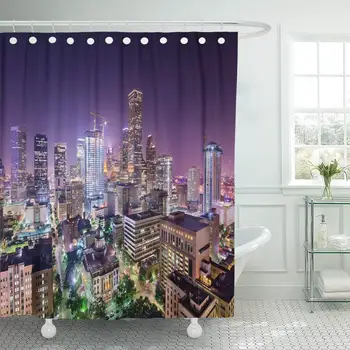 

Night Houston Texas USA Downtown City Skyline Cityscape Courthouse Shower Curtain Bathroom Sets Hooks,Waterproof Polyester